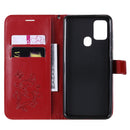 For Samsung Galaxy A21s 3D Butterflies Embossing Pattern Horizontal Flip Leather Case with Holder & Card Slot & Wallet(Red)