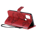 For Samsung Galaxy A21s 3D Butterflies Embossing Pattern Horizontal Flip Leather Case with Holder & Card Slot & Wallet(Red)