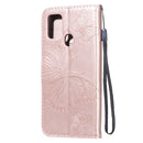 For Samsung Galaxy A21s 3D Butterflies Embossing Pattern Horizontal Flip Leather Case with Holder & Card Slot & Wallet(Rose Gold)