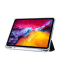 For iPad Pro 11 inch (2020) 3-folding Electric Pressed Skin Texture Horizontal Flip Shockproof Transparent TPU + PU Leather Tablet Case with Holder & Pen Slot & Sleep / Wake-up Function(Black)