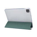 For iPad Pro 11 inch (2020) 3-folding Electric Pressed Skin Texture Horizontal Flip Shockproof Transparent TPU + PU Leather Tablet Case with Holder & Pen Slot & Sleep / Wake-up Function(Deep Green)