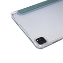 For iPad Pro 11 inch (2020) 3-folding Electric Pressed Skin Texture Horizontal Flip Shockproof Transparent TPU + PU Leather Tablet Case with Holder & Pen Slot & Sleep / Wake-up Function(Deep Green)