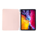 For iPad Pro 11 inch (2020) 3-folding Electric Pressed Skin Texture Horizontal Flip Shockproof Transparent TPU + PU Leather Tablet Case with Holder & Pen Slot & Sleep / Wake-up Function(Light Pink)