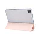 For iPad Pro 11 inch (2020) 3-folding Electric Pressed Skin Texture Horizontal Flip Shockproof Transparent TPU + PU Leather Tablet Case with Holder & Pen Slot & Sleep / Wake-up Function(Light Pink)