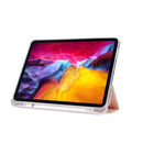 For iPad Pro 11 inch (2020) 3-folding Electric Pressed Skin Texture Horizontal Flip Shockproof Transparent TPU + PU Leather Tablet Case with Holder & Pen Slot & Sleep / Wake-up Function(Light Pink)