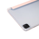 For iPad Pro 11 inch (2020) 3-folding Electric Pressed Skin Texture Horizontal Flip Shockproof Transparent TPU + PU Leather Tablet Case with Holder & Pen Slot & Sleep / Wake-up Function(Light Pink)