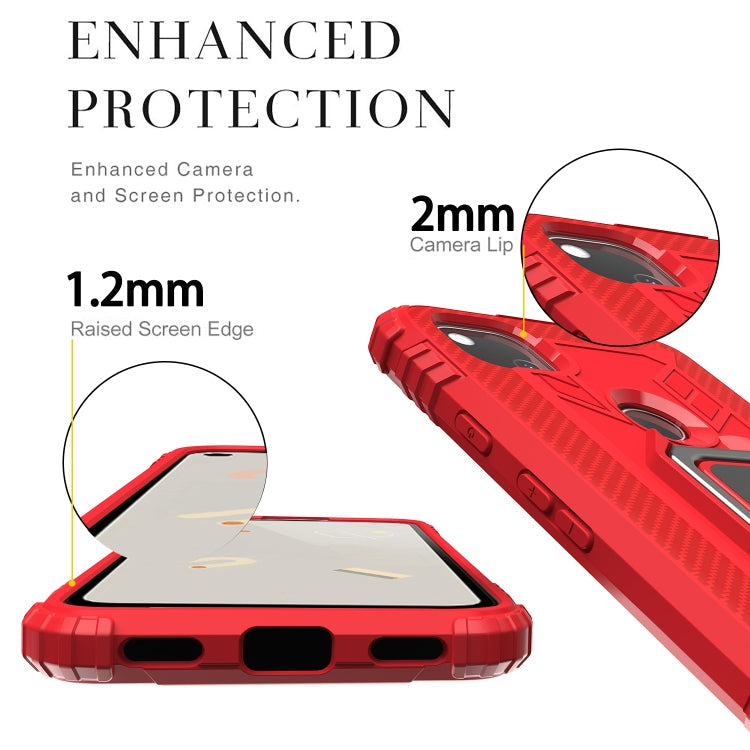 For Google Pixel 4a Carbon Fiber Protective Case with 360 Degree Rotating Ring Holder(Red)