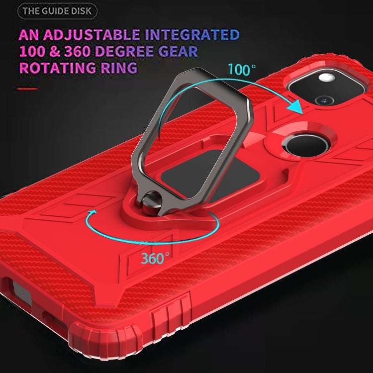 For Google Pixel 4a Carbon Fiber Protective Case with 360 Degree Rotating Ring Holder(Red)