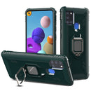 For Samsung Galaxy A21S Carbon Fiber Protective Case with 360 Degree Rotating Ring Holder(Green)