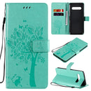 For LG V60 ThinQ 5G Tree & Cat Embossed Pattern Horizontal Flip Leather Case with Holder & Card Slots & Wallet & Lanyard(Green)