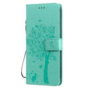 For LG V60 ThinQ 5G Tree & Cat Embossed Pattern Horizontal Flip Leather Case with Holder & Card Slots & Wallet & Lanyard(Green)
