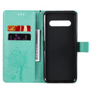 For LG V60 ThinQ 5G Tree & Cat Embossed Pattern Horizontal Flip Leather Case with Holder & Card Slots & Wallet & Lanyard(Green)