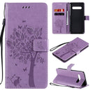 For LG V60 ThinQ 5G Tree & Cat Embossed Pattern Horizontal Flip Leather Case with Holder & Card Slots & Wallet & Lanyard(Light Purple)