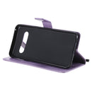 For LG V60 ThinQ 5G Tree & Cat Embossed Pattern Horizontal Flip Leather Case with Holder & Card Slots & Wallet & Lanyard(Light Purple)
