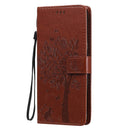 For LG V60 ThinQ 5G Tree & Cat Embossed Pattern Horizontal Flip Leather Case with Holder & Card Slots & Wallet & Lanyard(Coffee)