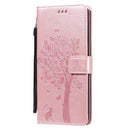 For LG V60 ThinQ 5G Tree & Cat Embossed Pattern Horizontal Flip Leather Case with Holder & Card Slots & Wallet & Lanyard(Rose Gold)