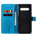 For LG V60 ThinQ 5G Tree & Cat Embossed Pattern Horizontal Flip Leather Case with Holder & Card Slots & Wallet & Lanyard(Blue)
