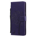 For LG V60 ThinQ 5G Tree & Cat Embossed Pattern Horizontal Flip Leather Case with Holder & Card Slots & Wallet & Lanyard(Purple)