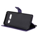 For LG V60 ThinQ 5G Tree & Cat Embossed Pattern Horizontal Flip Leather Case with Holder & Card Slots & Wallet & Lanyard(Purple)