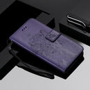 For LG V60 ThinQ 5G Tree & Cat Embossed Pattern Horizontal Flip Leather Case with Holder & Card Slots & Wallet & Lanyard(Purple)