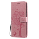 For LG V60 ThinQ 5G Tree & Cat Embossed Pattern Horizontal Flip Leather Case with Holder & Card Slots & Wallet & Lanyard(Pink)