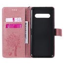 For LG V60 ThinQ 5G Tree & Cat Embossed Pattern Horizontal Flip Leather Case with Holder & Card Slots & Wallet & Lanyard(Pink)