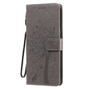 For LG V60 ThinQ 5G Tree & Cat Embossed Pattern Horizontal Flip Leather Case with Holder & Card Slots & Wallet & Lanyard(Grey)