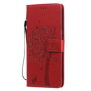 For LG V60 ThinQ 5G Tree & Cat Embossed Pattern Horizontal Flip Leather Case with Holder & Card Slots & Wallet & Lanyard(Red)