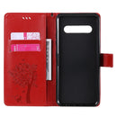 For LG V60 ThinQ 5G Tree & Cat Embossed Pattern Horizontal Flip Leather Case with Holder & Card Slots & Wallet & Lanyard(Red)