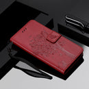 For LG V60 ThinQ 5G Tree & Cat Embossed Pattern Horizontal Flip Leather Case with Holder & Card Slots & Wallet & Lanyard(Red)