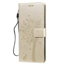 For LG V60 ThinQ 5G Tree & Cat Embossed Pattern Horizontal Flip Leather Case with Holder & Card Slots & Wallet & Lanyard(Gold)