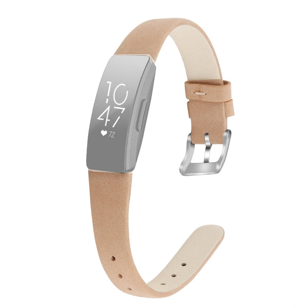 For Fitbit Inspire / Inspire HR Cowhide Leather C Type Watch Band, Size:S(Frosted Brown)