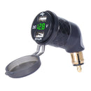 German EU Plug Special Motorcycle Elbow Charger Dual USB Voltmeter 4.2A Charger, Shell Color:Black(Green Light)