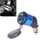 German EU Plug Special Motorcycle Elbow Charger Dual USB Voltmeter 4.2A Charger, Shell Color:Blue(Blue Light)