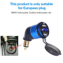 German EU Plug Special Motorcycle Elbow Charger Dual USB Voltmeter 4.2A Charger, Shell Color:Blue(Blue Light)