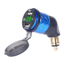 German EU Plug Special Motorcycle Elbow Charger Dual USB Voltmeter 4.2A Charger, Shell Color:Blue(Green Light)