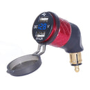 German EU Plug Special Motorcycle Elbow Charger Dual USB Voltmeter 4.2A Charger, Shell Color:Red(Blue Light)