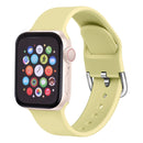 For Apple Watch Series 7 45mm / 6 & SE & 5 & 4 44mm / 3 & 2 & 1 42mm Solid Color Silicone Watch Band with Metal Buckle, Size:L(Cream Yellow)