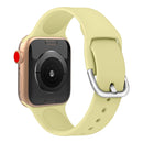 For Apple Watch Series 7 45mm / 6 & SE & 5 & 4 44mm / 3 & 2 & 1 42mm Solid Color Silicone Watch Band with Metal Buckle, Size:L(Cream Yellow)