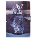 For Samsung Galaxy Tab A 10.1 (2019) T515 / T510 Voltage Painted Pattern Tablet PC Protective Leather Case with Bracket & Card Slots & Anti-skid Strip(Cat and Tiger)
