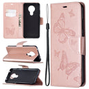 For Nokia 5.3 Two Butterflies Embossing Pattern Horizontal Flip Leather Case with Holder & Card Slot & Wallet & Lanyard(Gold)