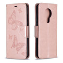 For Nokia 5.3 Two Butterflies Embossing Pattern Horizontal Flip Leather Case with Holder & Card Slot & Wallet & Lanyard(Gold)