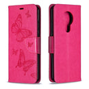 For Nokia 5.3 Two Butterflies Embossing Pattern Horizontal Flip Leather Case with Holder & Card Slot & Wallet & Lanyard(Rose Red)