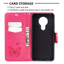 For Nokia 5.3 Two Butterflies Embossing Pattern Horizontal Flip Leather Case with Holder & Card Slot & Wallet & Lanyard(Rose Red)