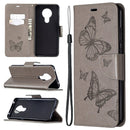 For Nokia 5.3 Two Butterflies Embossing Pattern Horizontal Flip Leather Case with Holder & Card Slot & Wallet & Lanyard(Grey)