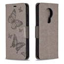 For Nokia 5.3 Two Butterflies Embossing Pattern Horizontal Flip Leather Case with Holder & Card Slot & Wallet & Lanyard(Grey)