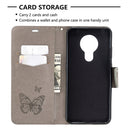 For Nokia 5.3 Two Butterflies Embossing Pattern Horizontal Flip Leather Case with Holder & Card Slot & Wallet & Lanyard(Grey)