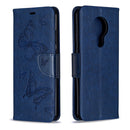 For Nokia 5.3 Two Butterflies Embossing Pattern Horizontal Flip Leather Case with Holder & Card Slot & Wallet & Lanyard(Dark Blue)