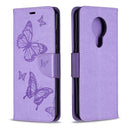 For Nokia 5.3 Two Butterflies Embossing Pattern Horizontal Flip Leather Case with Holder & Card Slot & Wallet & Lanyard(Purple)