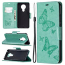 For Nokia 5.3 Two Butterflies Embossing Pattern Horizontal Flip Leather Case with Holder & Card Slot & Wallet & Lanyard(Green)